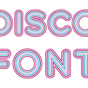 Fuente Retro Disco. Letras con líneas redondeadas. Alfabeto clipart. Ai, eps, svg, png. Sublimación. Uso comercial.