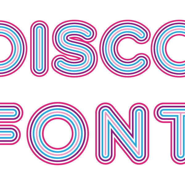 Retro Disco font. Letters with rounded lines. Clipart alphabet. Ai, eps, svg, png. Sublimation. Commercial use.