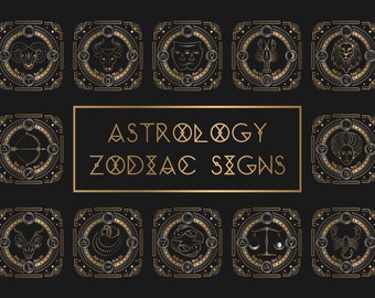 12 Astrology zodiac signs clipart pack pack pack. Wall and print art. Sublimation.