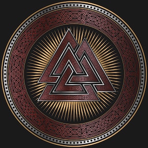 Viking Valknut (Red and Gold). Viking symbol. Celtic design. Clipart. Wall and print art. Sublimation