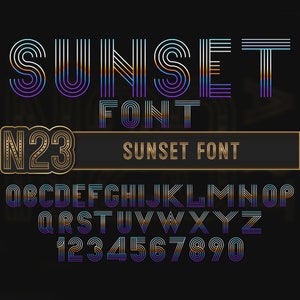 Zonsondergang Font. Alfabet van lijnen. Commercieel gebruik.