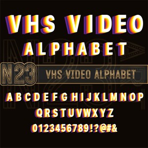 Alfabeto de vídeo VHS retrô, letras coloridas svg. Letras do arco-íris svg. Fonte retrô. Uso comercial.