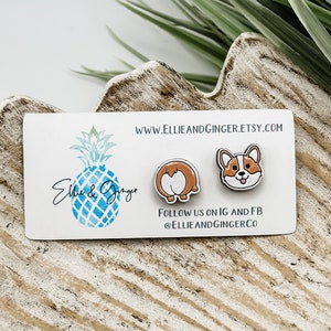 Cute Corgi Butt Earrings | Puppy Dog Earrings | Dog Lover | Hand-Painted Wood Earrings | Stud Earrings | Gift for Her | Dog Mom Gift