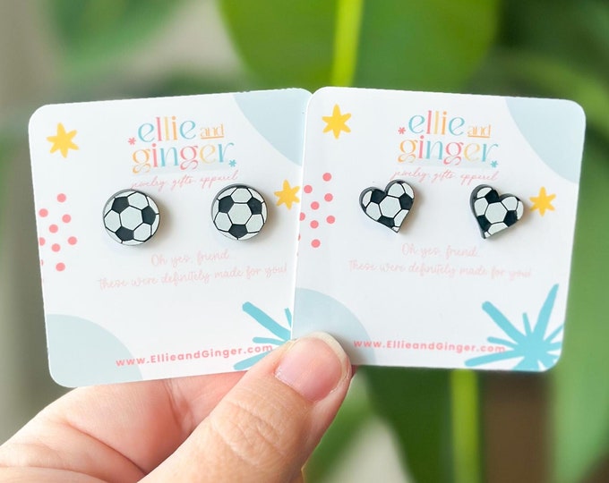 NEW UPDATE Soccer Earrings | Acrylic Soccer Mom Earrings | Soccer Heart Earrings | Stud Earrings | Gift for Her | Coach Gift | Soccer Ball