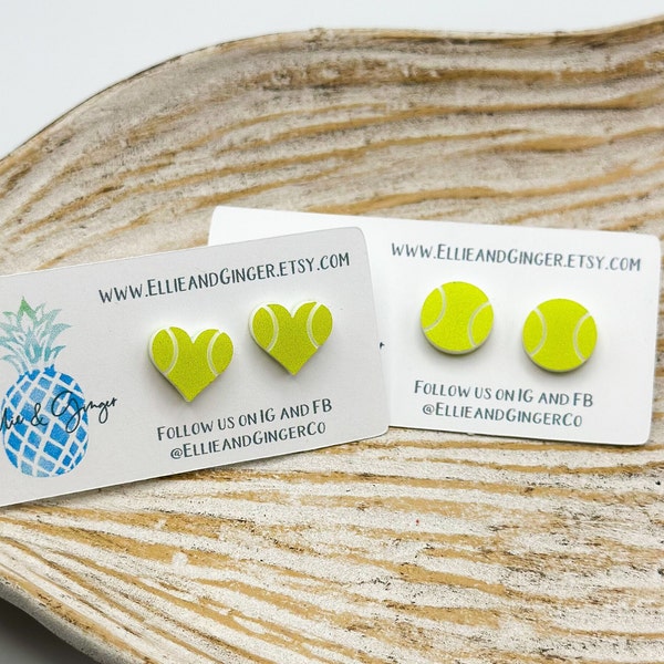 Tennis Earrings | Acrylic Tennis Mom Earrings | Tennis Heart Earrings | Stud Earrings | Gift for Her | Mom Gift | Tennis Ball Jewelry