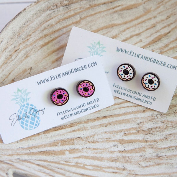 Donut Earrings | Dessert Earrings | Wood Stud Earrings | Gift for Her | Mom Gift | Teacher Gift | Baker Earrings | Doughnut Jewelry