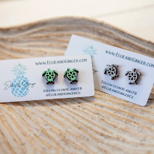 Sea Turtle Earrings | Wood Earrings | Stud Earrings | Gift for Her | Mom Gift