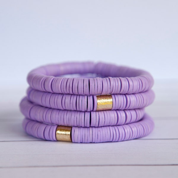 Lavender Purple Bracelet | 8mm | 1 Stretch Bracelet | Clay Disc Bracelet | Stacking Bracelet | Summer Jewelry | VSCO girl | Spring Bracelet