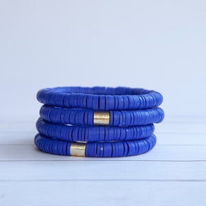 Royal Blue Clay Disc Stretch Bracelet | 8mm | 1 Bracelet | Duke Blue | Polymer Clay Disc Bracelet | Stackable Bracelet | Stacking Bracelet