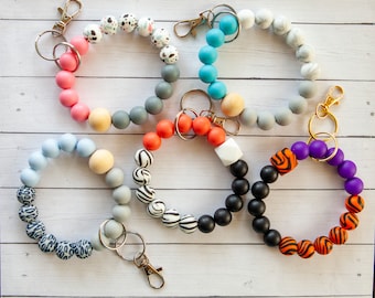 Silicone Wristlet Keychain | Ladies Accessories | Gift for Her | Bracelet Keychain | Silicone Bead Keychain | Stretch Wristlet