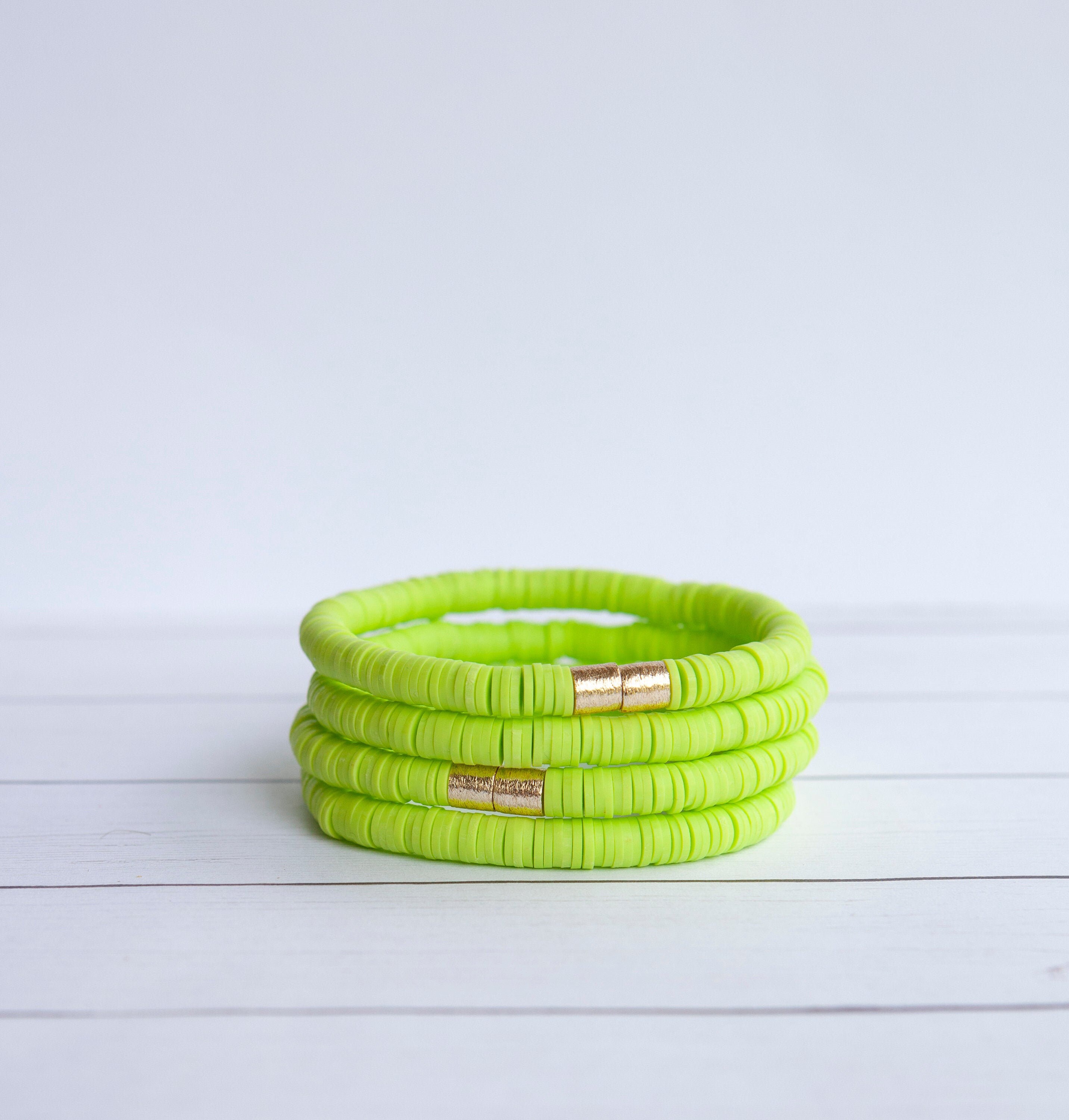 Green Yellow Clay Disc Stretch Bracelet 6mm 1 Bracelet Etsy