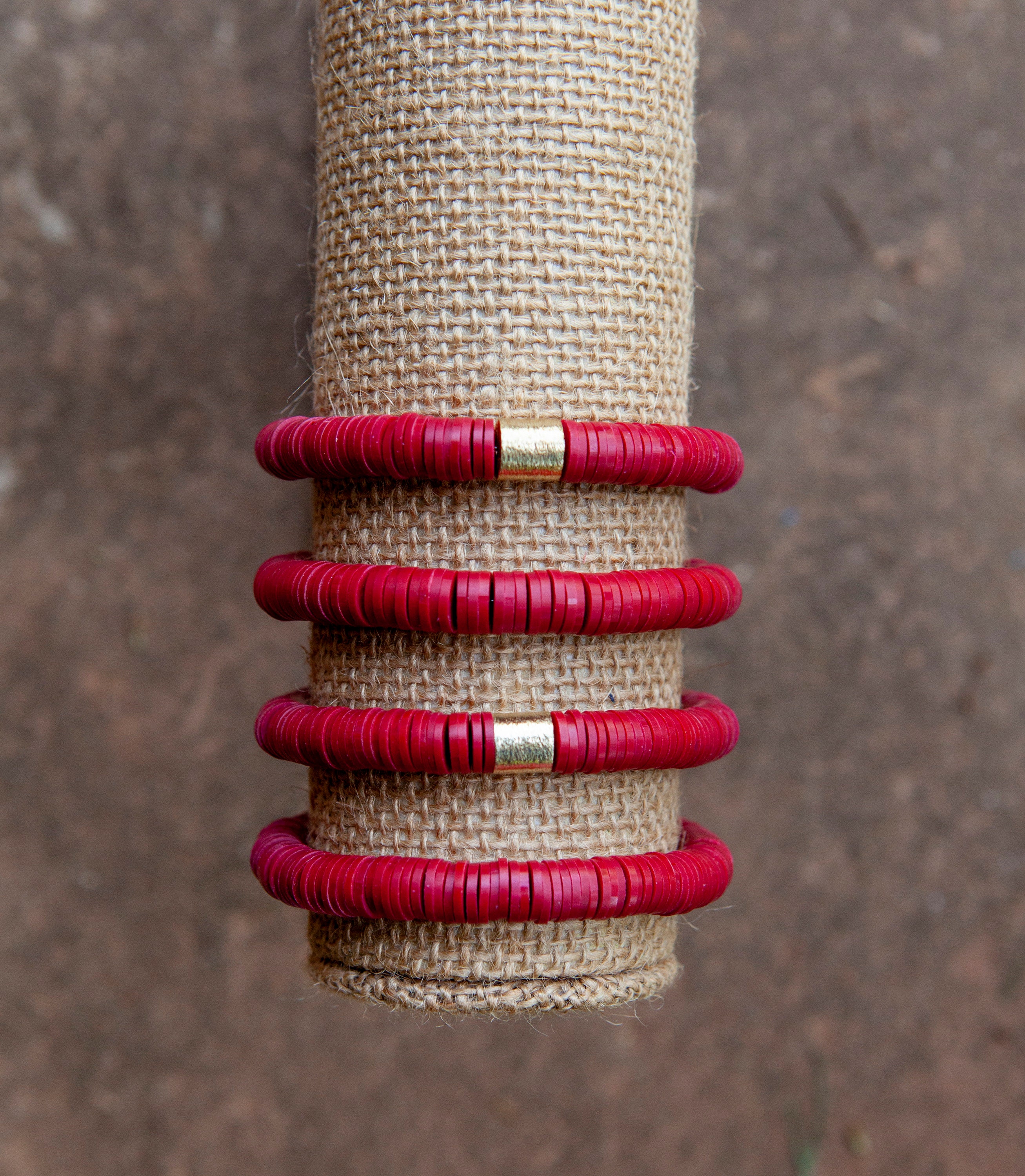 Dark Red Clay Disc Stretch Bracelet 8mm 1 Bracelet Deep Etsy