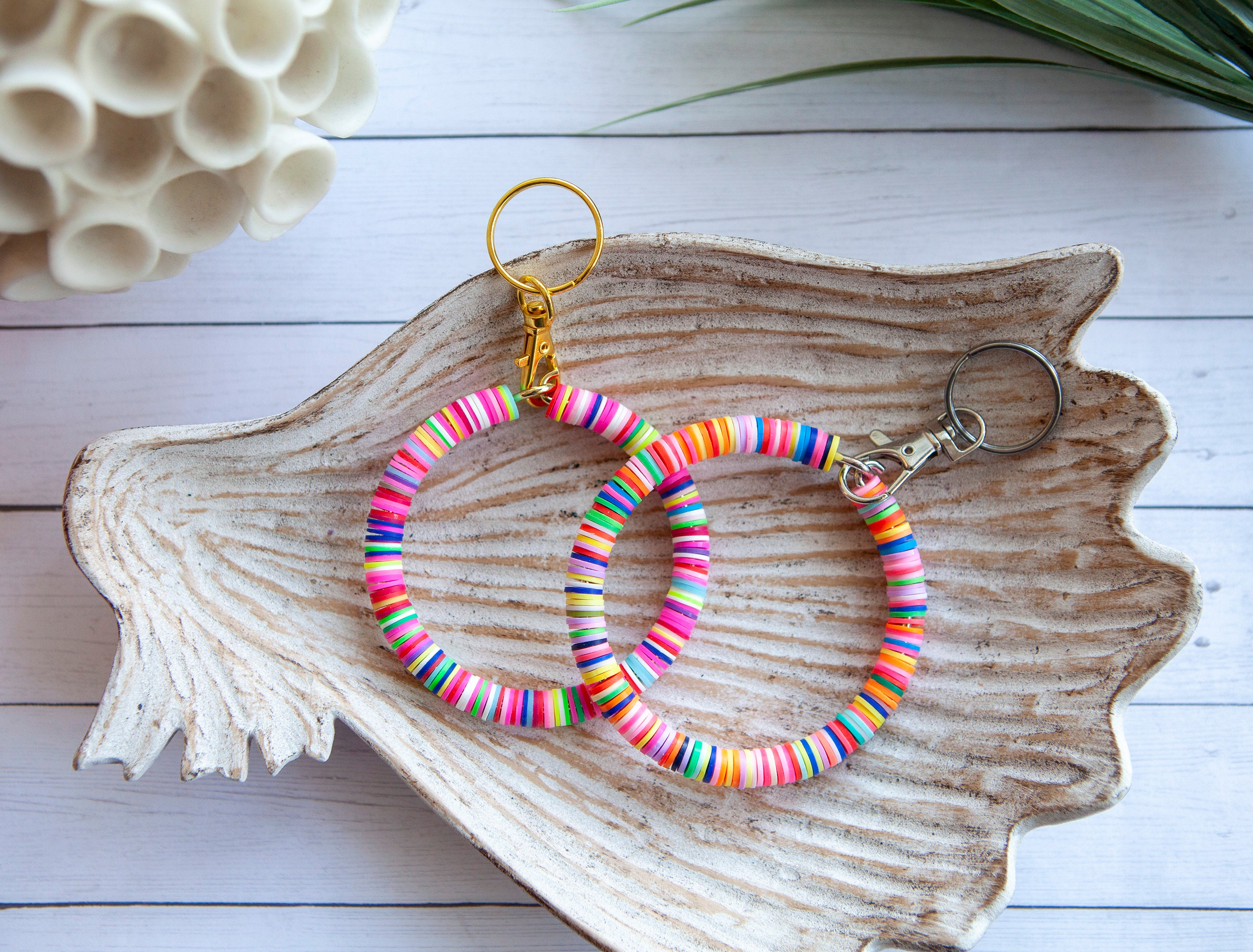 Bangle Bracelet Keychain with Clay Discs Rainbow Keychain Etsy