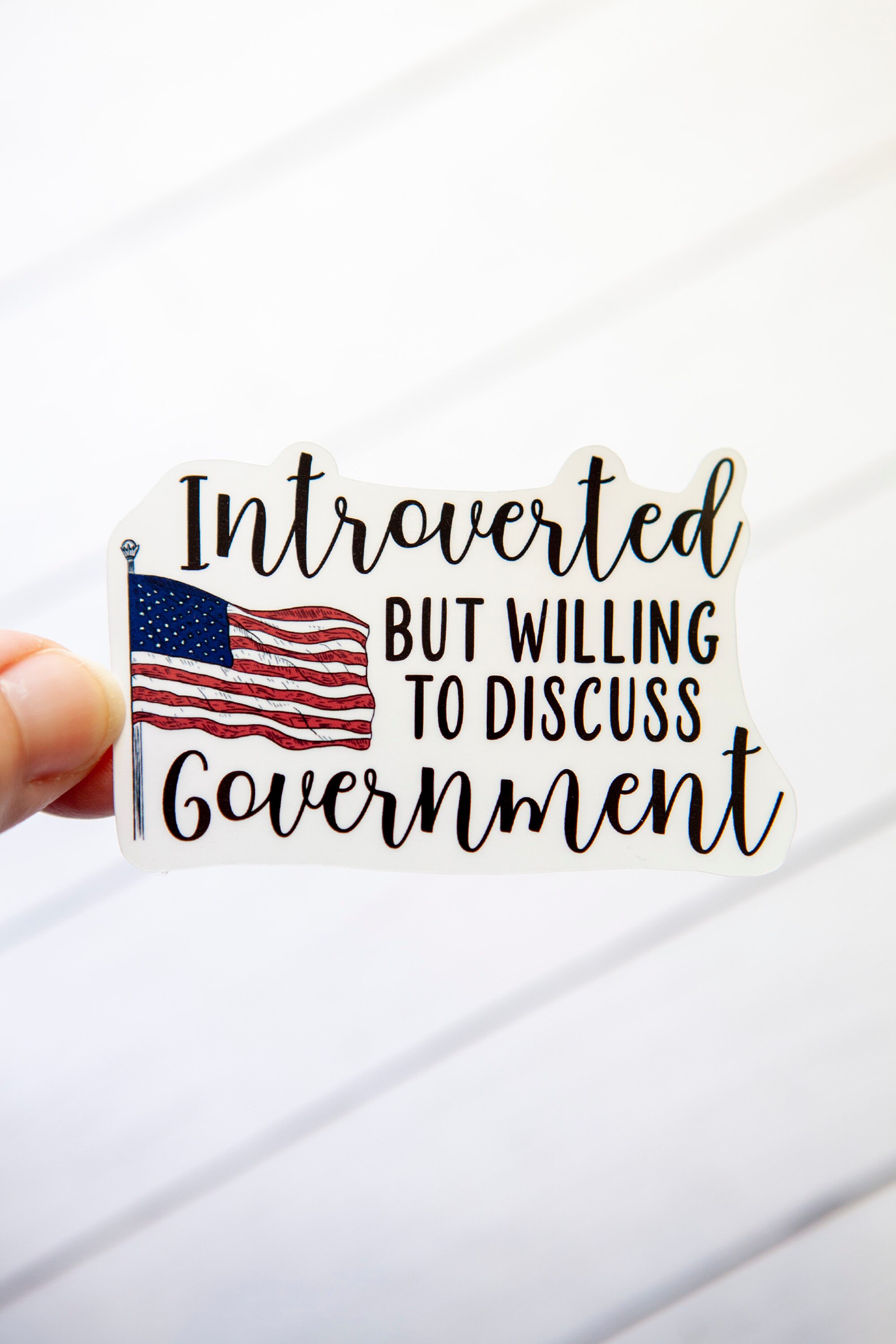 Glossy Water Resistant Sticker Die-Cut Hand-drawn and Designed Introverted But Willing To Discuss Government Sticker Laptop Decor