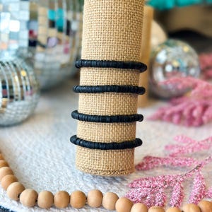 Black Clay Disc Stretch Bracelet | 6mm | Stackable Beaded Friendship Bracelet | Neutral Jewelry | Custom Name Gift for Her | Heishi Beads