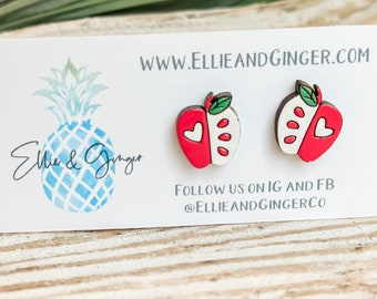 Teacher Earrings | Open Red Apple Earrings | Hand-painted Wood Earrings | Stud Earrings | Gift for Her | Teacher Gift | Apple Of My Eye