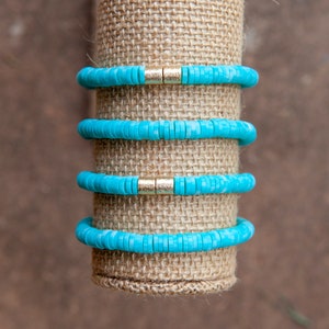Speckled Blue Clay Disc Stretch Bracelet | 6mm | 1 Bracelet | Beachy Blue | Polymer Clay Disc Bracelet | Stackable Bracelet | Gift for Her