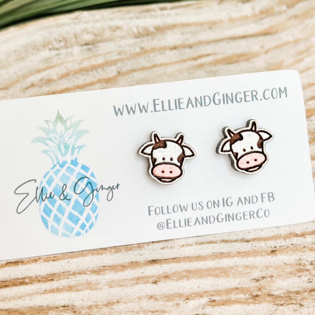 Bluebubble 'Cows Go Moo' Stud Earrings - Funky Farm Animal Kitsch Novelty Jewelry