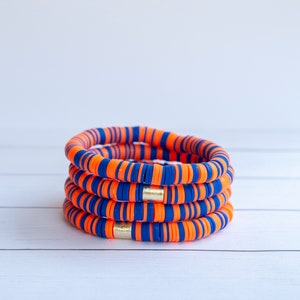 Orange and Royal Blue Stripe Clay Disc Stretch Bracelet | 8mm | Florida Gators | 1 Bracelet | Stackable Bracelet | Stacking Bracelet