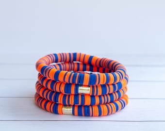 Orange and Royal Blue Stripe Clay Disc Stretch Bracelet | 8mm | Florida Gators | 1 Bracelet | Stackable Bracelet | Stacking Bracelet