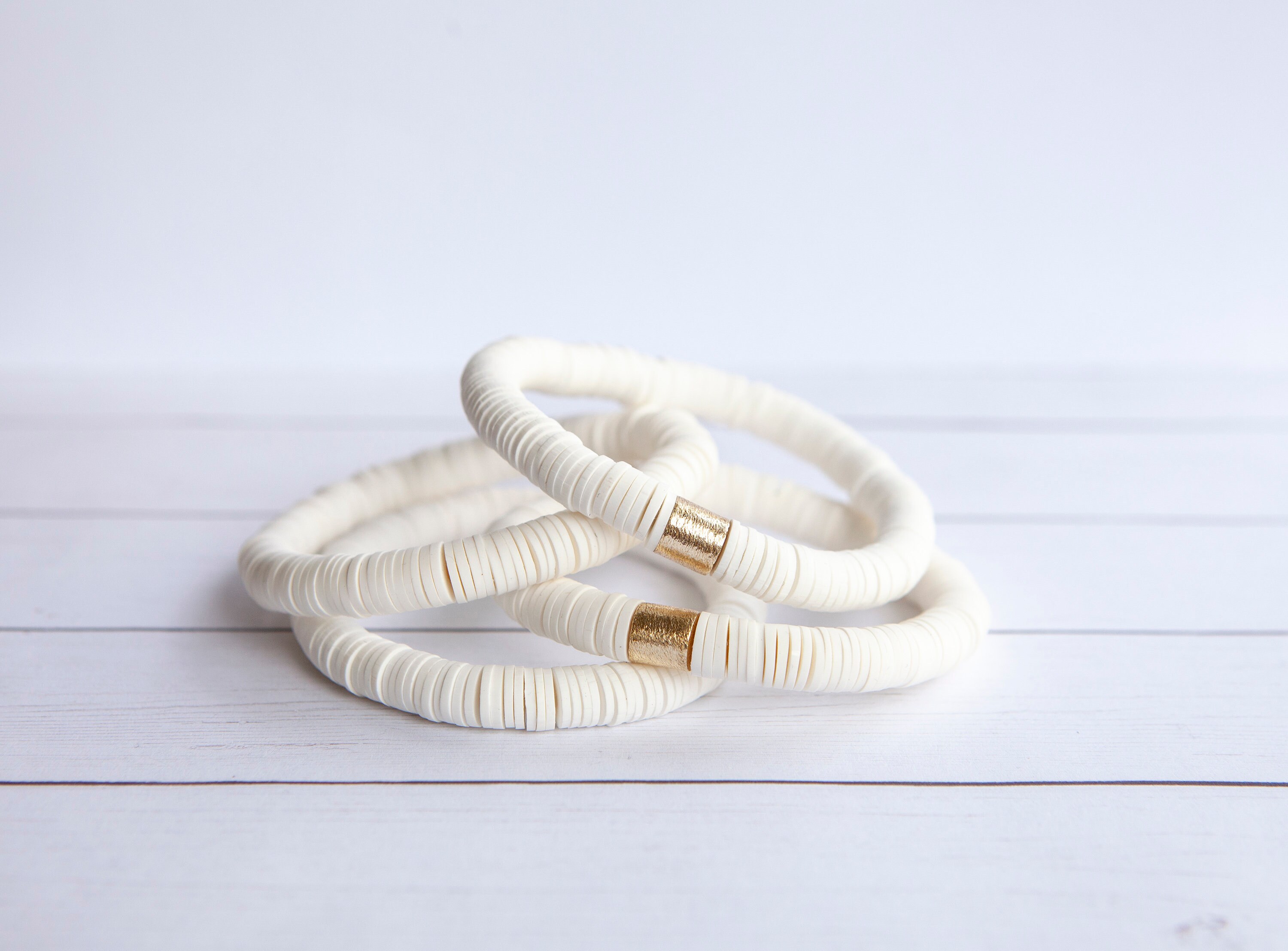 White Clay Disc Stretch Bracelet 8mm 1 Bracelet Polymer Etsy