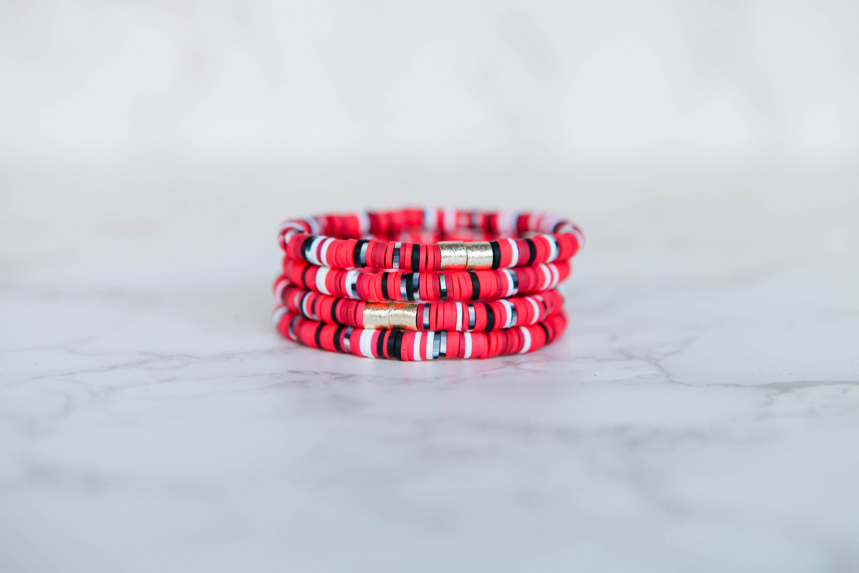 Red, White, and Black Clay Bead Bracelet Kids Size -  Hong Kong