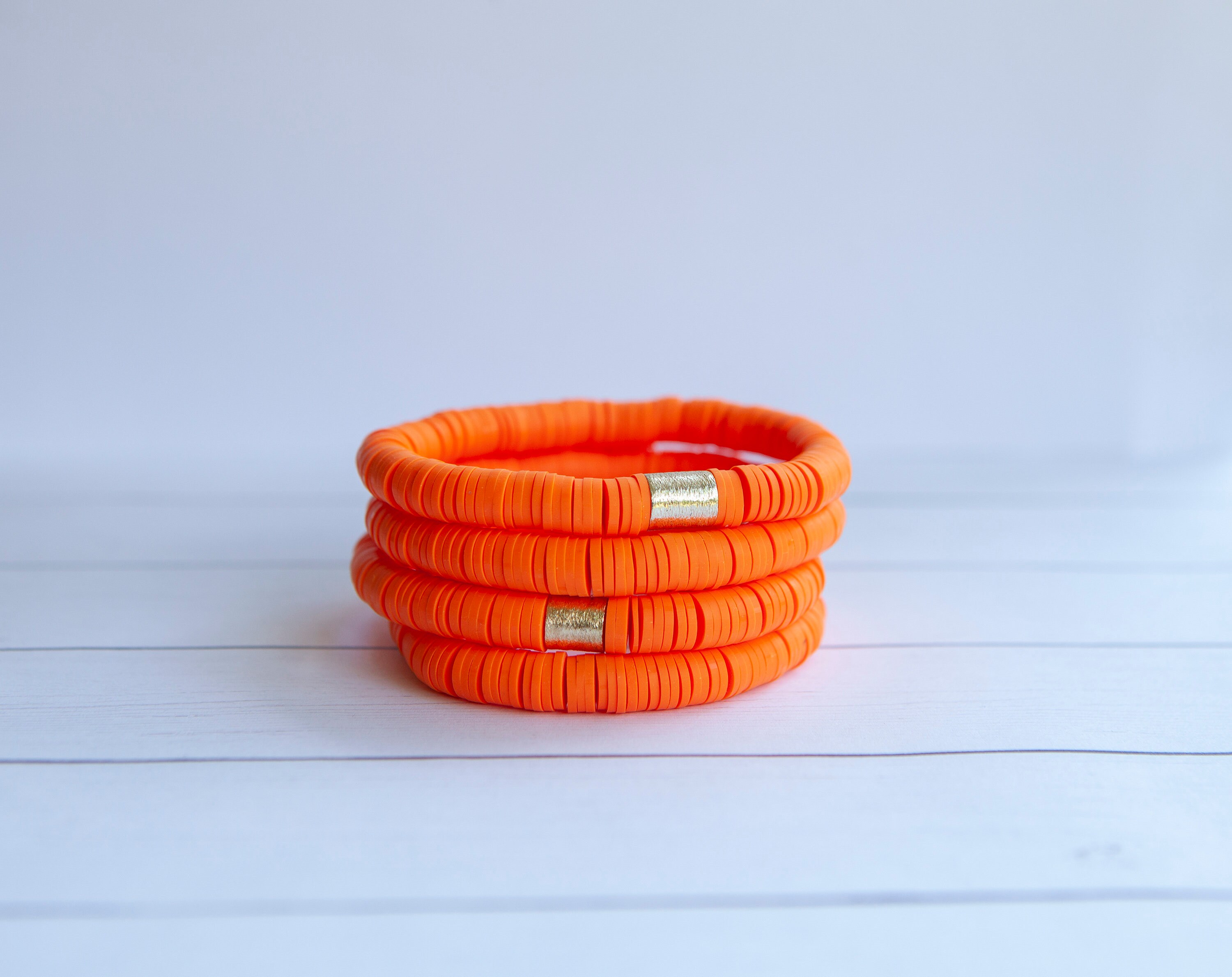 Orange Clay Disc Stretch Bracelet 8mm 1 Bracelet Polymer Etsy