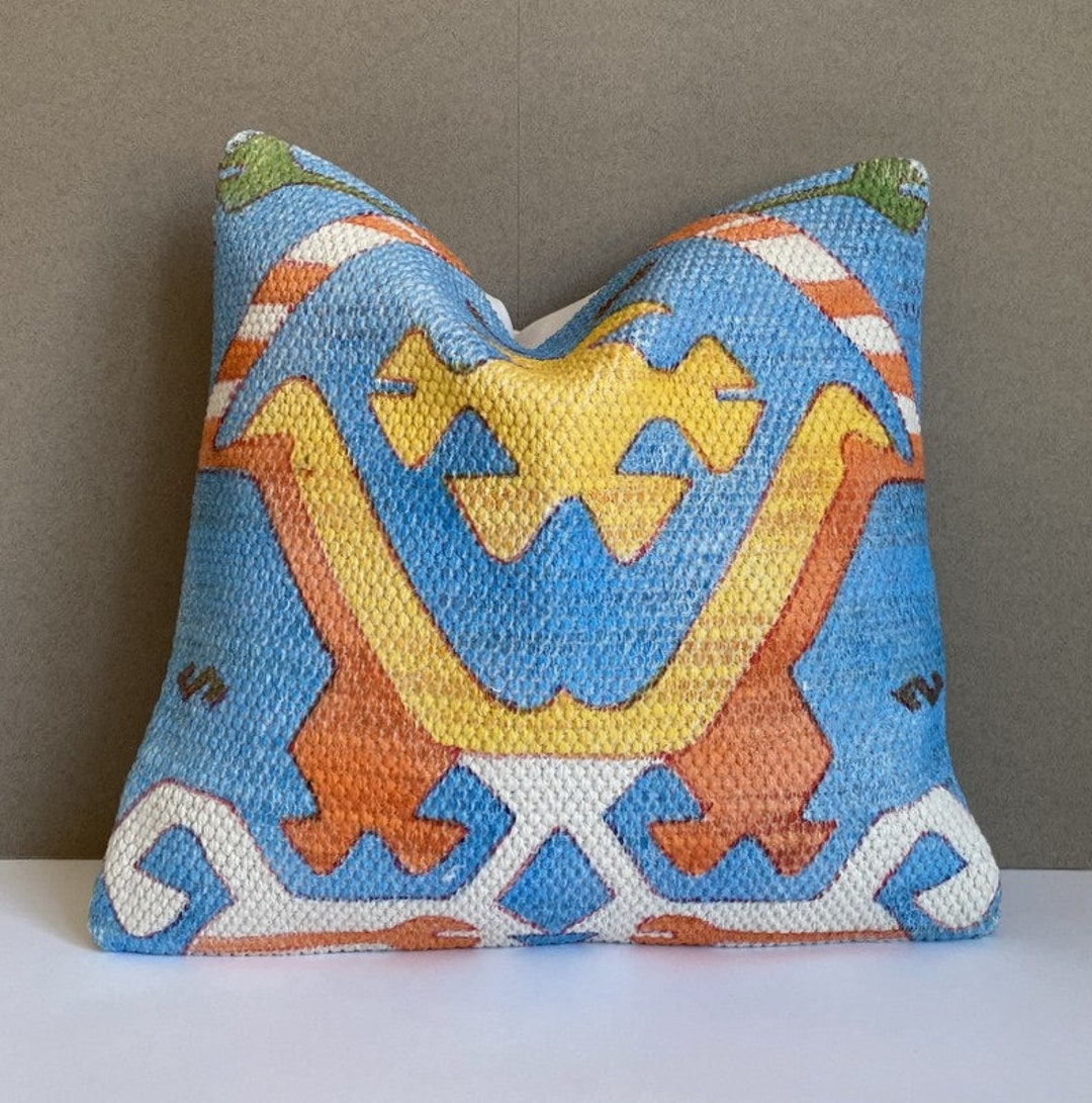 Turkish Kilim Pillow, Black Striped Pillow, 16x16 Pillow Case, Modern