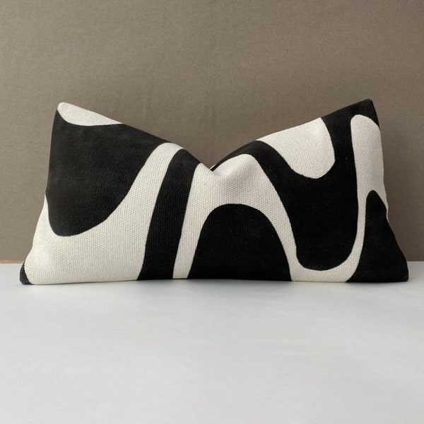 Black white pillow, Hand made, Hemp pillow cover, Painted Hemp cushion cover ,12X24 inch,60x30 cm,Pillow cover.Homedecor pillow,kilim pillow