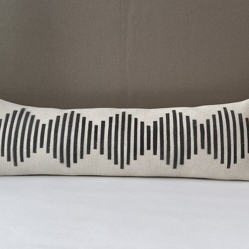 Black and White Long Lumbar Wool Pillow Canyon Turquoise Etsy