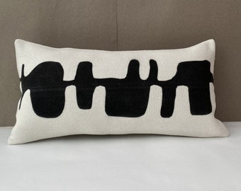 Black white pillow, Hand made, Hemp pillow cover, Painted Hemp cushion cover ,12X24 inch,60x30 cm,Pillow cover.Homedecor pillow,kilim pillow