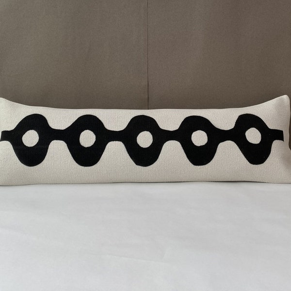 Extra Long Lumbar Pillow, African Pillow, White Mudcloth Pillow, White and Black Pillow Cover10X36 inch,90x27 cm,, Farmhouse pillow