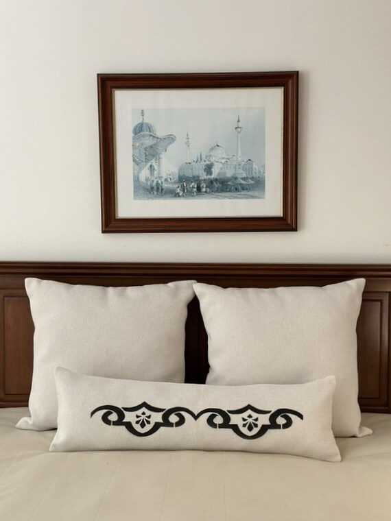 Extra Long Lumbar Pillow, African Pillow, White Mudcloth Pillow