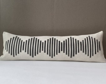 Extra Long Lumbar Pillow, African Pillow, White Mudcloth Pillow, White and Black Pillow Cover10X36 inch,90x27 cm,, Farmhouse pillow