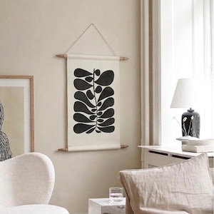 Minimalistyczna botaniczna dekoracja ścienna z płótna, skandynawska sztuka tekstylna, abstrakcyjny baner z motywem liści, nowoczesny wystrój wiejskiego domu, plakat z tkaniny