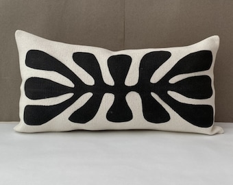 Black white pillow, Hand made, Hemp pillow cover, Painted Hemp cushion cover ,12X24 inch,60x30 cm,Pillow cover.Homedecor pillow,kilim pillow