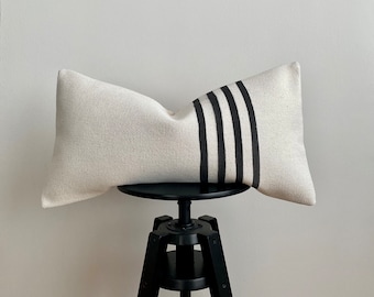 Black white pillow, Hand made, Hemp pillow cover, Painted Hemp cushion cover ,12X24 inch,60x30 cm,Pillow cover.Homedecor pillow,kilim pillow