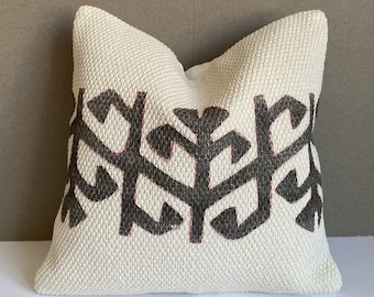 Handwoven Pillow Cover, Turkish Kilim Pillow, 16x16 Kilim Pillow, Striped Pillow, Cotton Pillow, Couch Accent Pillow, Throw Pillow, Beeding