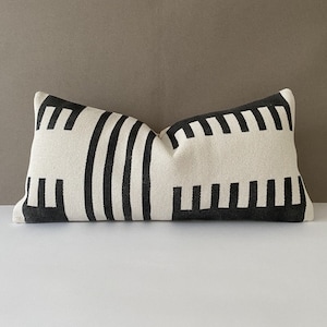 Black white pillow, Hand made, Hemp pillow cover, Painted Hemp cushion cover ,12X24 inch,60x30 cm,Pillow cover.Homedecor pillow,kilim pillow