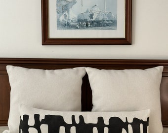 Extra Long Lumbar Pillow, African Pillow, White Mudcloth Pillow, White and Black Pillow Cover10X36 inch,90x27 cm,, Farmhouse pillow