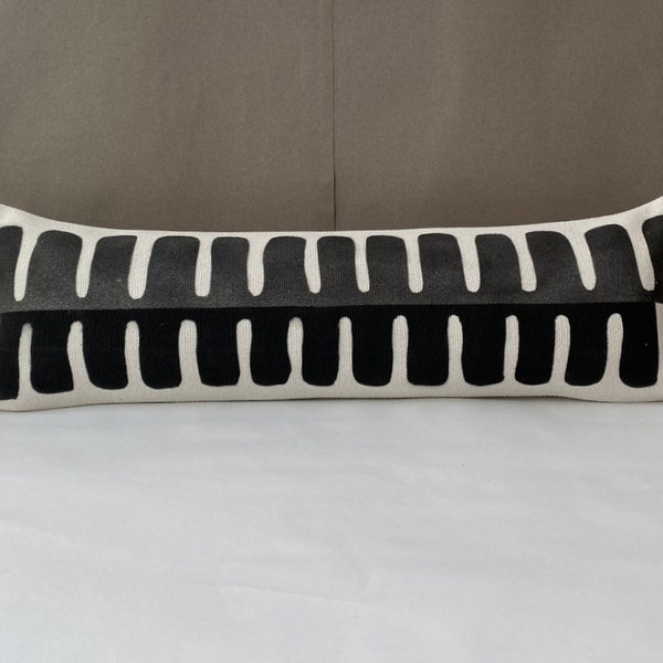 Velvet coton  Lumbar, Pillow Cover, Lumbar Black and White Pillow Cover, Extra Long Lumbar Pillow for bed, Beige and black long pillow