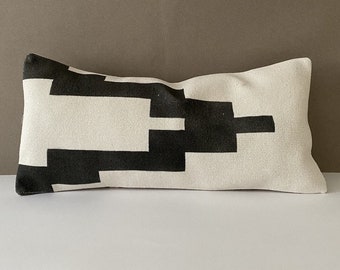 Turkish Kilim Pillow, 12x24 Kilim Pillow, Striped Pillow, Handwoven Cotton Pillow, Whtie And Black Decorative Pillow, Sofa Throw Pillow,