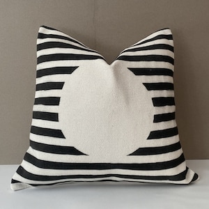 Black Striped Pillow, 20x20 Turkish Kilim Pillow, Modern Pillow, Decorative Pillow, Throw Pillow, Sofa Accent Pillow, Cushion Cover