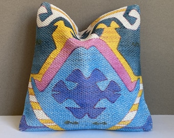 Boho Kelim Kissenbezug, Ethnisches Baumwollkissen (40x40 cm)