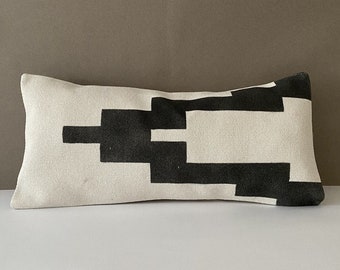 Decorative Pillow, Hand made,Black white pillow , Painted Hemp cushion cover ,12X24 inch,60x30 cm,Pillow cover.Homedecor pillow,kilim pillow