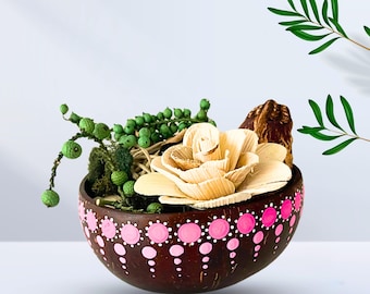 Painted Coconut Potpourri Bowl with Stand: Rustic Home Decor