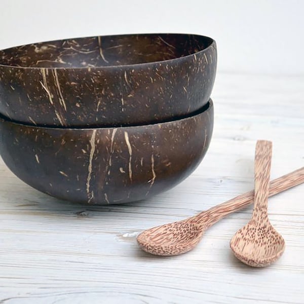 Natural Coconut Bowls Handmade Gift  and Coconut Wooden Spoons Christmas Gift Smoothie Bowls,Cereal Bowls(not for hot fluids)