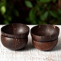 Natural Coconut Bowls (4) Birthday / Wedding Gift to her / him Handmade Coco Shell Bowl for Smoothies, Dessert, Kava Cup, Wood Bowl Polished