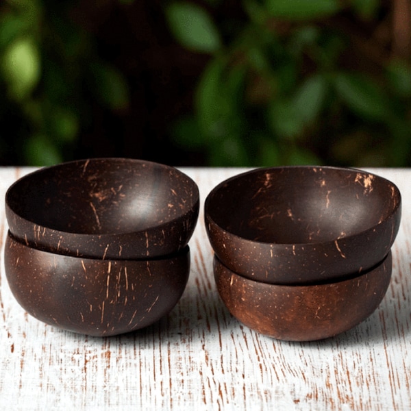 Natural Coconut Bowls (4) Birthday Gift to her him Handmade Coco Shell Bowl for Smoothies and dessert Vegan Sustainable(not for hot fluids)