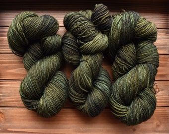 Fern Cliff: Dark Olive Green Yarn. Hand-dyed Wool Yarn. Tonal green yarn. Earthy Moss Green. Army green. Loden. Forest green. Semi-solid.